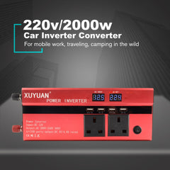 XUYUAN 2000W Car Power Inverter DC 12V To AC 220V Converter USB Charger Adapter Portable Auto Modified Save UK Plug